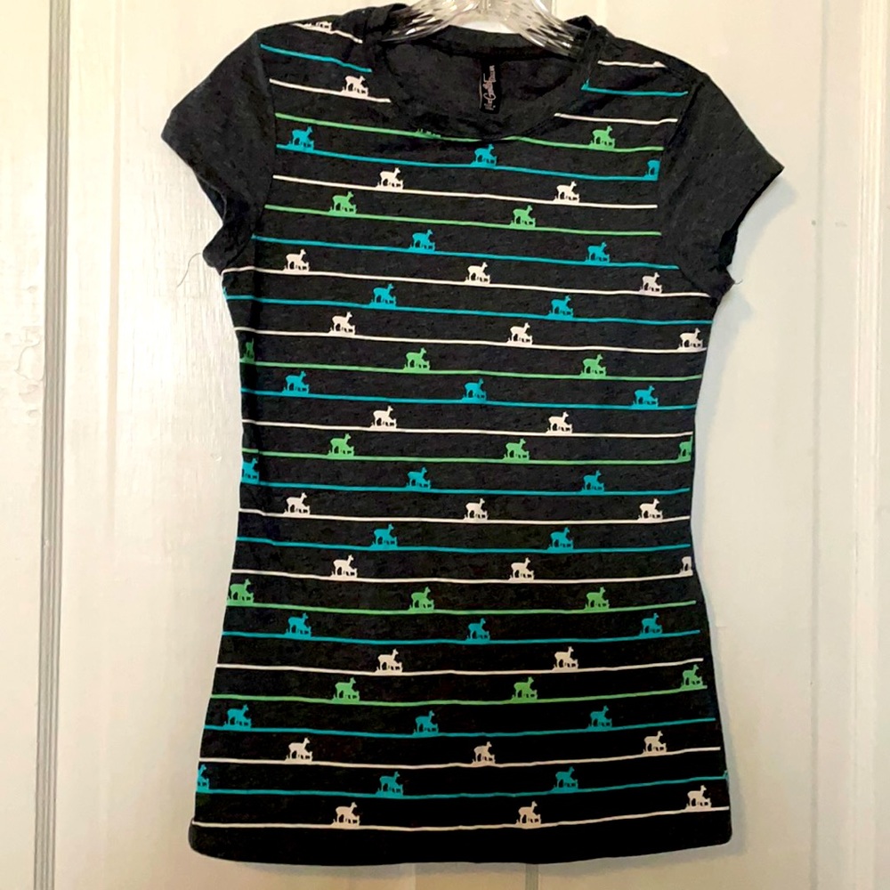 Adorable Grey T-Shirt with Colorful Deer Pattern